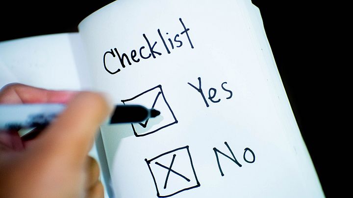 Checkliste mit den Begriffen Yes und No.
